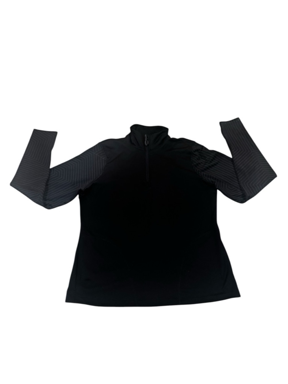 Avia black long sleeved quarter zip striped sleeves pullover, pockets, S (4-6).